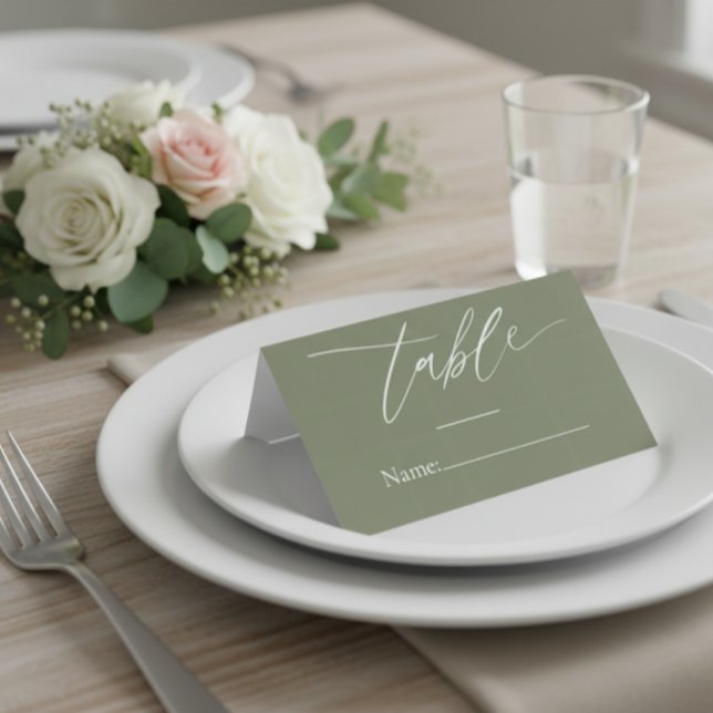 Carte De Placement  Sage Green Wedding Place Card with Elegant Script (Créateur téléchargé)