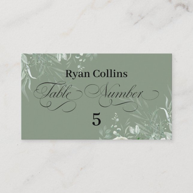 Carte De Placement Sage Green Wedding Place Cards | Elegant Greenery  (Devant)