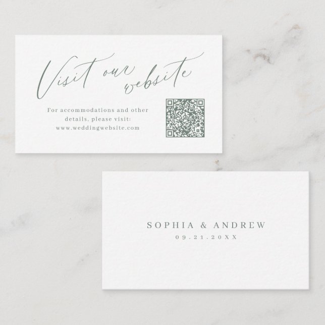 Carte De Placement Sage script minimalist QR code website Insert card (Devant / Derrière)