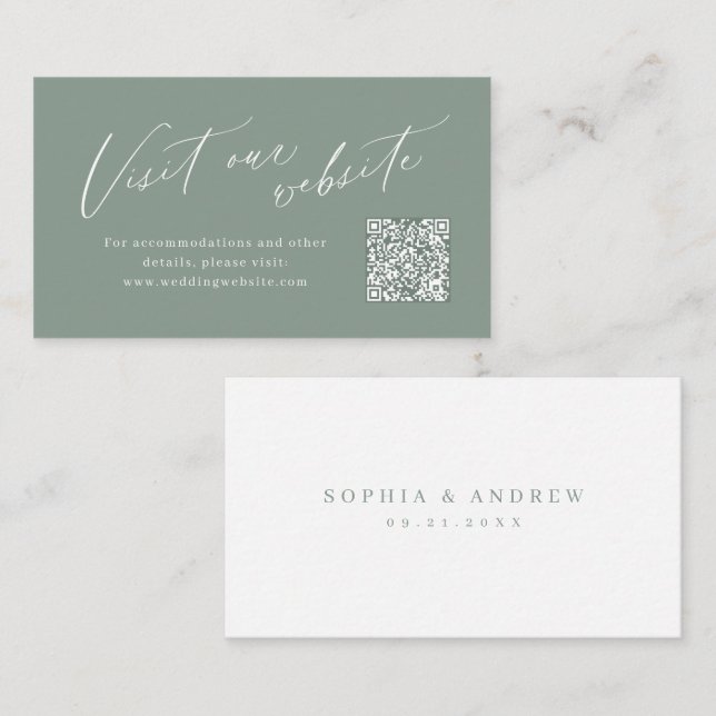 Carte De Placement Sage script minimalist QR code website Insert card (Devant / Derrière)