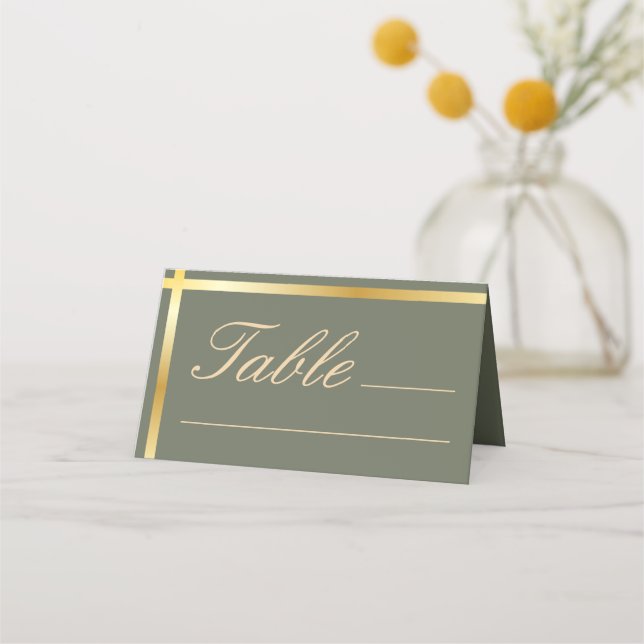Carte De Placement Sage Vert et Golden Stripe Mariage moderne (Devant)