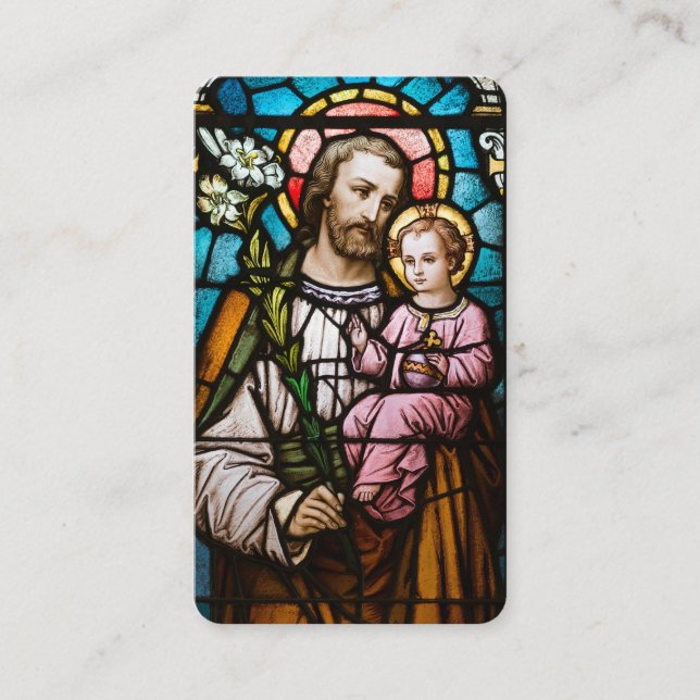 Carte De Placement Saint Joseph Enfant Jésus Vitrail Prière en verre (Devant)