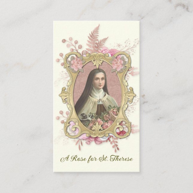 Carte De Placement Sainte Thérèse Carmélite Nun Rose Poème Religieux (Devant)