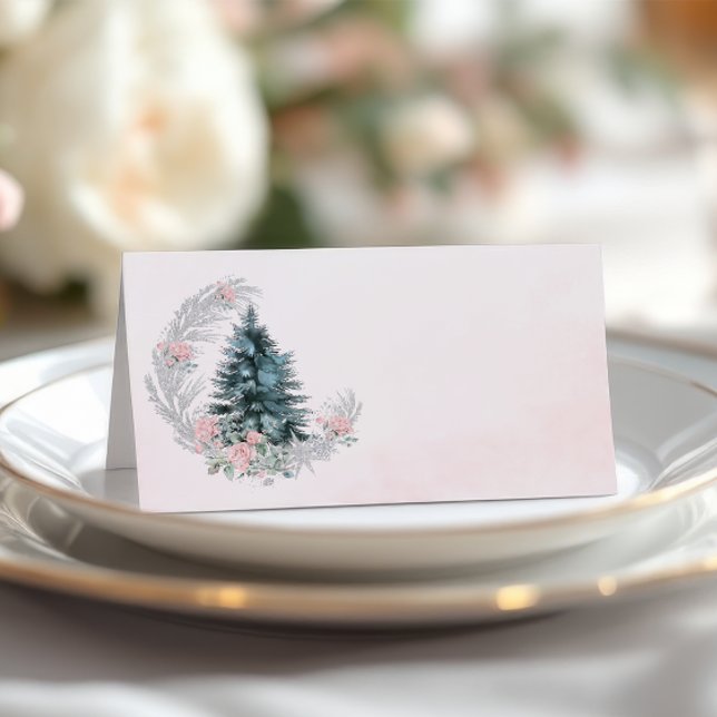 Carte De Placement Sapin de Noël Rose Argent (Créateur téléchargé)