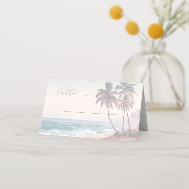 Carte De Placement Scène de plage à l'aquarelle pastel calme (Devant)