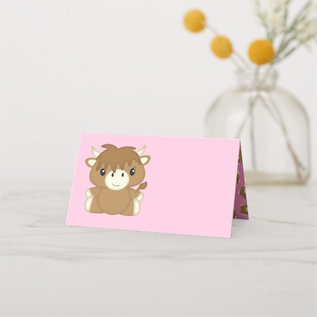 Carte De Placement Scottish Highland Baby shower de vache rose (Devant)
