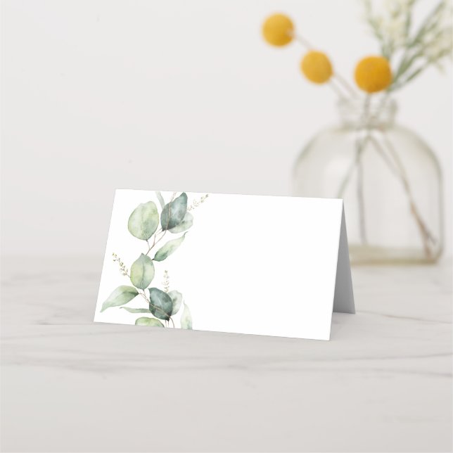 Carte De Placement Script floral Eucalyptus Mariage vert (Devant)