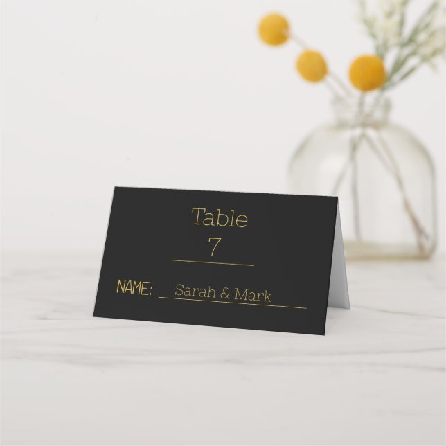 Carte De Placement Script moderne Noir & Or Noms Date Mariage (Devant)