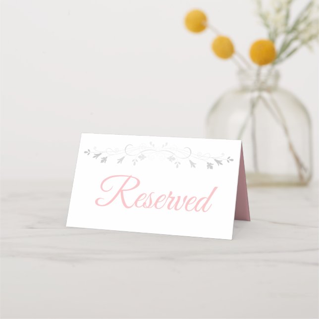 Carte De Placement Script rose avec Mariage de bordure en argent rése (Devant)