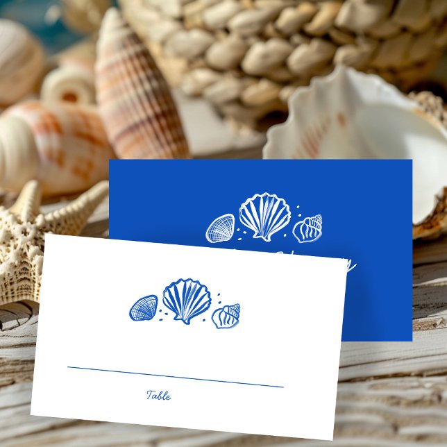 Carte De Placement Seashells Beach Wedding Bleu Blanc CUSTOM (Seashells Beach Wedding Blue White CUSTOM Place Card
)
