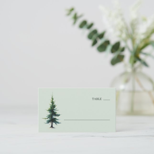 Carte De Placement Serene Mint Watercolor Evergreen Tree (Debout devant)