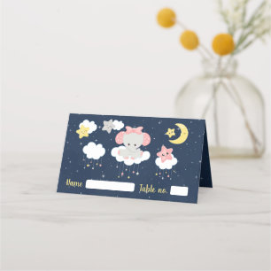 Carte De Placement Siège Baby shower Elephant Rose et Marine