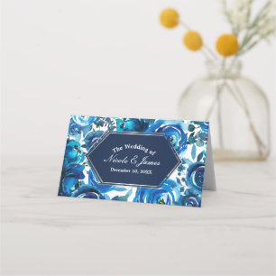 Carte De Placement Siège de table de mariage Fleurs Florales Indigo B