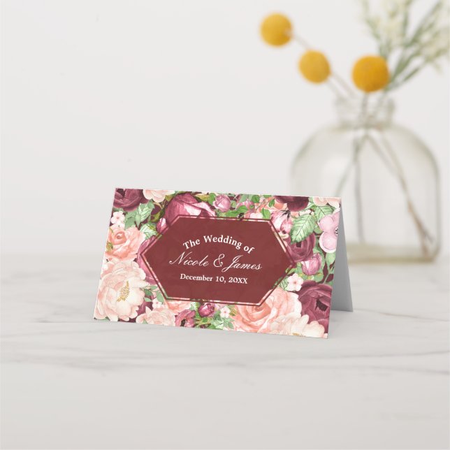 Carte De Placement Siège de table de mariage floral rustique Marsala  (Devant)