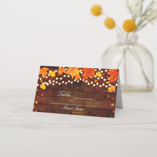 Carte De Placement Siège de table en bois avec feuilles d'automne et  (Dos)