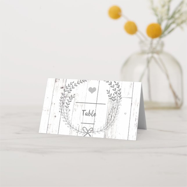 Carte De Placement Siège de table en bois blanc Rustique Mariage (Devant)