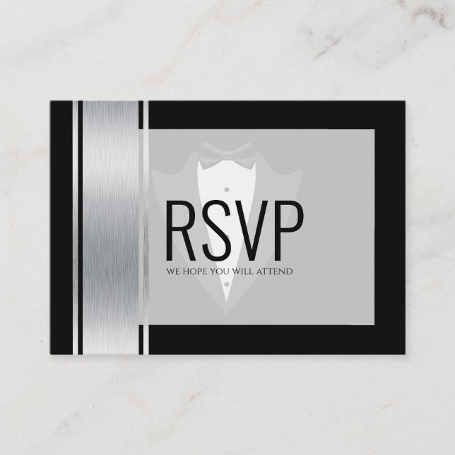 Carte De Placement Silver, blanc & noir rayures tuxedo bachelor pla (Devant)