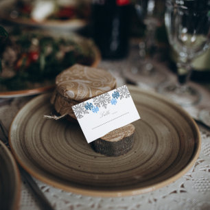 Carte De Placement Silver Blue Snowflakes Mariage d'hiver