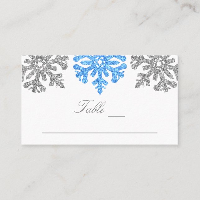 Carte De Placement Silver Blue Snowflakes Mariage d'hiver (Devant)