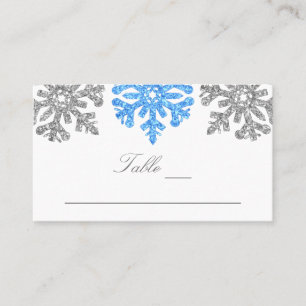 Carte De Placement Silver Blue Snowflakes Mariage d'hiver