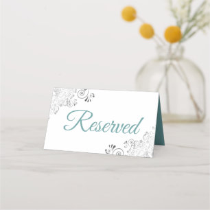 Carte De Placement Silver Frills Turquoise Blanc Élégant Mariage Rése