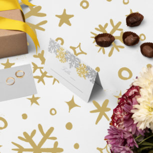 Carte De Placement Silver Gold Snowflakes Carte de lieu de mariage hi