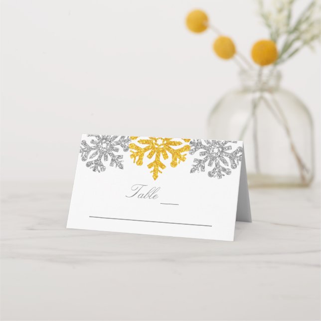Carte De Placement Silver Gold Snowflakes Mariage hivernal (Devant)