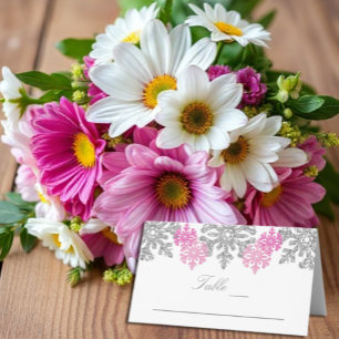 Carte De Placement Silver Pink Snowflakes Carte de lieu de mariage hi