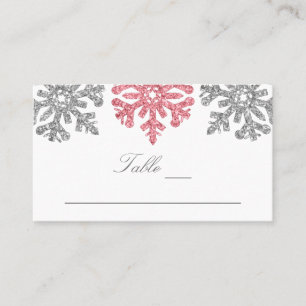 Carte De Placement Silver Pink Snowflakes Mariage d'hiver