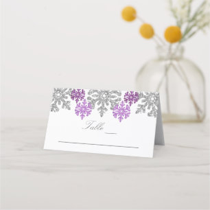Carte De Placement Silver Purple Snowflakes Mariage hivernal