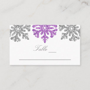 Carte De Placement Silver Purple Snowflakes Mariage hivernal