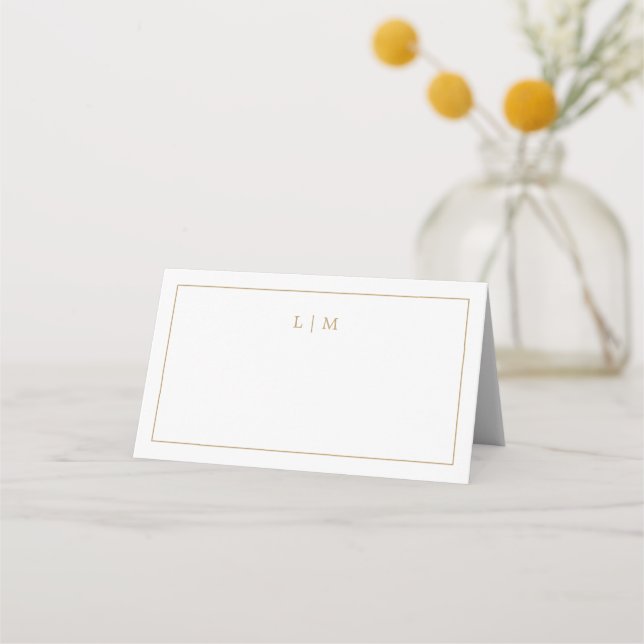 Carte De Placement Simple Antique Or Monogramme Mariage élégant (Devant)