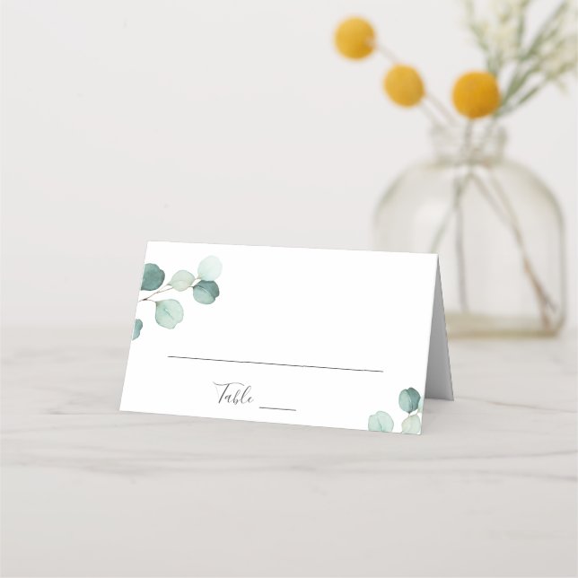 Carte De Placement Simple Élégant Eucalyptus Verdure Mariage Rustique (Devant)