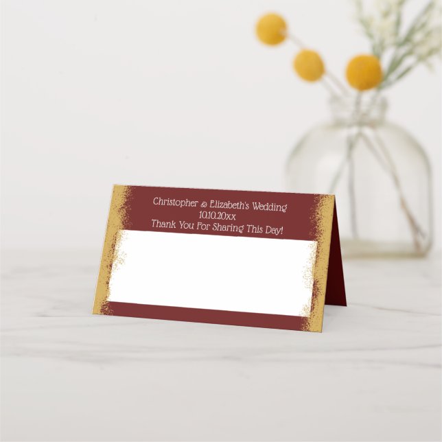 Carte De Placement Simple Elegant or couleur rouge Mariage Place Card (Devant)