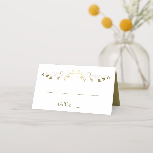 Carte De Placement Simple élégante Filigree Gold & White Mariage (Devant)