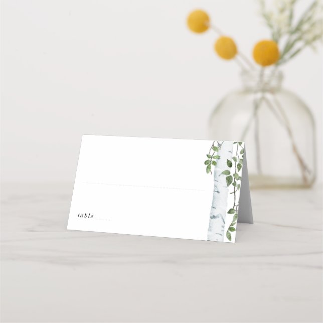 Carte De Placement Simple feuillage de bouleau verdure mariage (Devant)