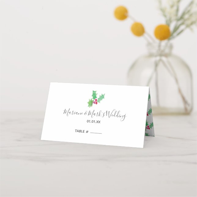 Carte De Placement Simple main aquarelle rouge Holly Berry Noël (Devant)