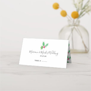 Carte De Placement Simple main aquarelle rouge Holly Berry Noël