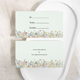 Carte De Placement Simple Menu de Mariage Fleur de Montagne Vert Ment