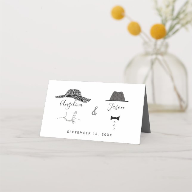 Carte De Placement Simple moderne noir blanc Mariage Portrait (Dos)