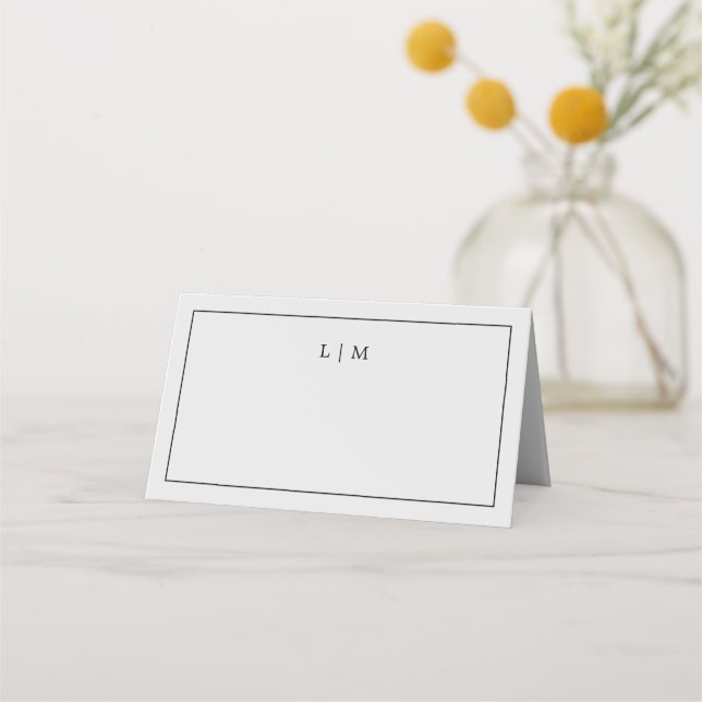 Carte De Placement Simple Monogramme Gris Clair Mariage Élégant (Devant)
