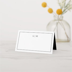 Carte De Placement Simple Monogramme Noir et Blanc Élégant de Mariage