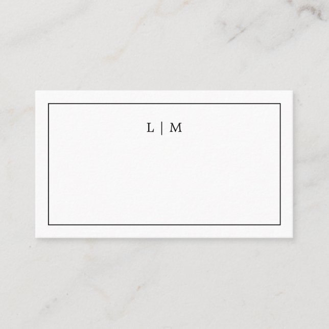 Carte De Placement Simple Monogramme Noir et Blanc Mariage Élégant (Devant)