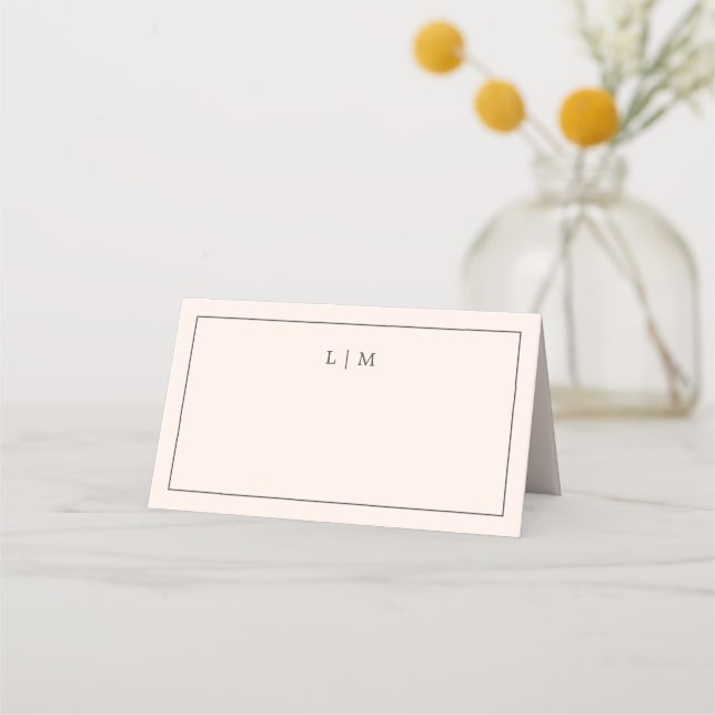 Carte De Placement Simple Monogramme Rose Pâle Élégant Mariage (Devant)
