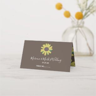 Carte De Placement Simple Motif Botanique Tournesol Jaune Mariage