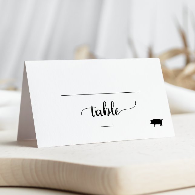 Carte De Placement Simple Noir Calligraphie Pork Repas Option Mariage (Créateur téléchargé)