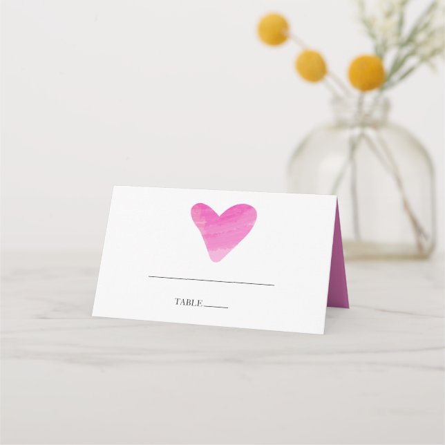 Carte De Placement Simple Peinture Strokes & Heart Mariage Place Card (Devant)