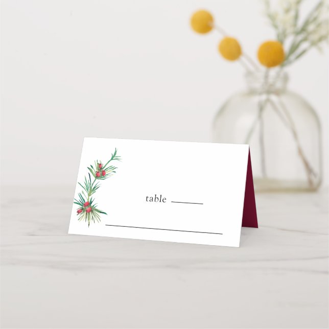 Carte De Placement Simple Red Berries hiver verdure Mariage floral (Devant)