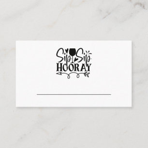 Carte De Placement Sip Hooray Vin Glass Party Black White Mariage