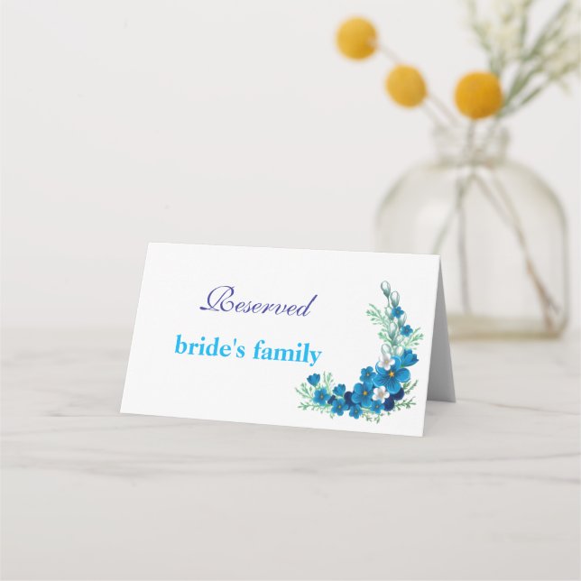 Carte De Placement Sky Blue Floral Wedding Folded Place Card (Devant)